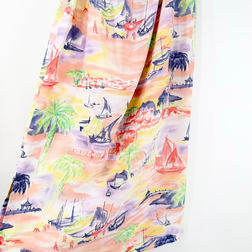 Vtg Bushwacker Brisas Island Watercolor Scenic Maxi Skirt Sz 12 Tropical Lined - Picture 12 of 13